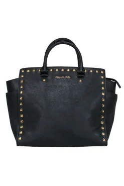 Michael Michael Kors - Black Leather Tote w/ Gold Square Studs