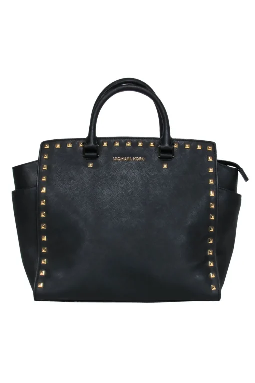 Michael Michael Kors - Black Leather Tote w/ Gold Square Studs