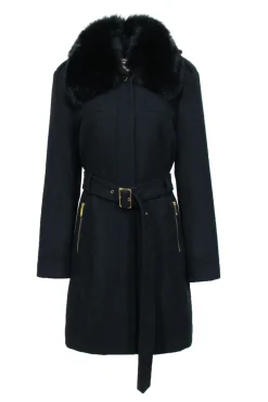 Michael Michael Kors - Black Wool Blend Coat w/ Fox Fur Collar Sz 16