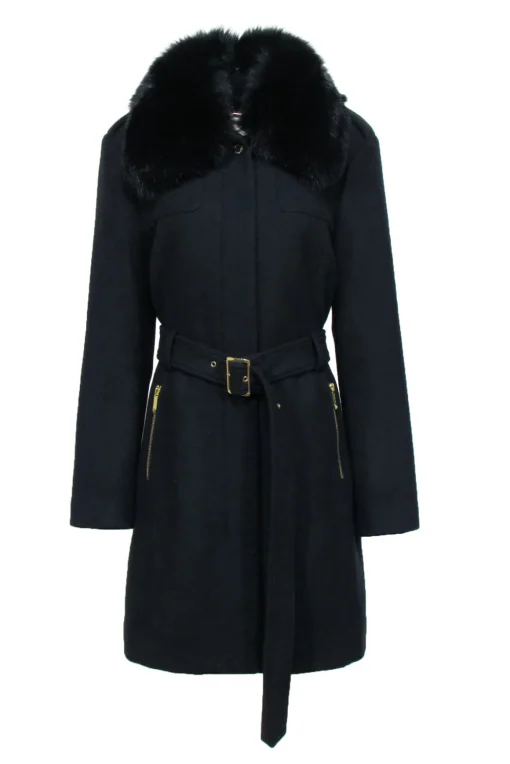 Michael Michael Kors - Black Wool Blend Coat w/ Fox Fur Collar Sz 16