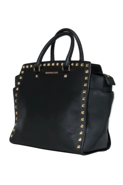 Michael Michael Kors - Black Leather Tote w/ Gold Square Studs