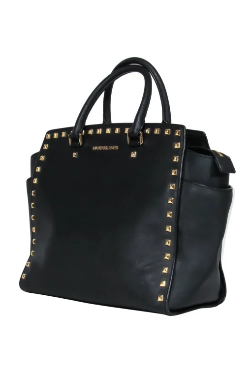 Michael Michael Kors - Black Leather Tote w/ Gold Square Studs