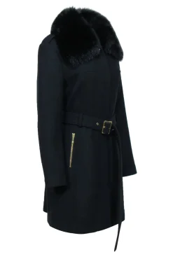 Michael Michael Kors - Black Wool Blend Coat w/ Fox Fur Collar Sz 16