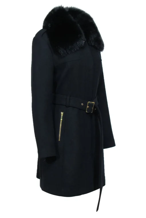 Michael Michael Kors - Black Wool Blend Coat w/ Fox Fur Collar Sz 16
