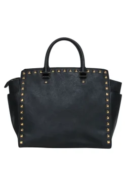Michael Michael Kors - Black Leather Tote w/ Gold Square Studs