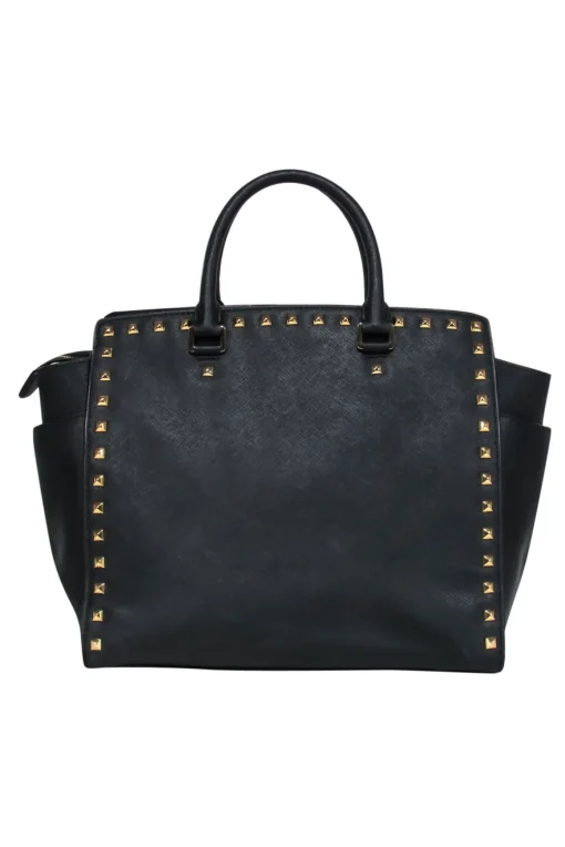 Michael Michael Kors - Black Leather Tote w/ Gold Square Studs