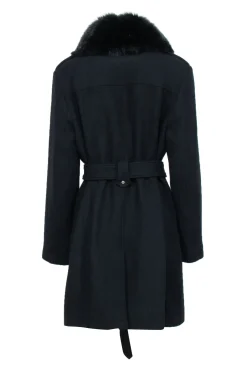 Michael Michael Kors - Black Wool Blend Coat w/ Fox Fur Collar Sz 16