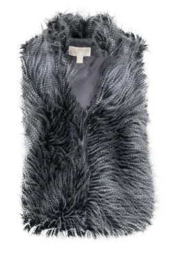 Michael Michael Kors - Grey & Black Faux Racoon Fur Clasped Vest Sz S