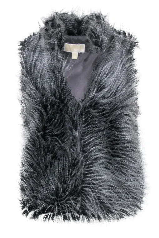 Michael Michael Kors - Grey & Black Faux Racoon Fur Clasped Vest Sz S