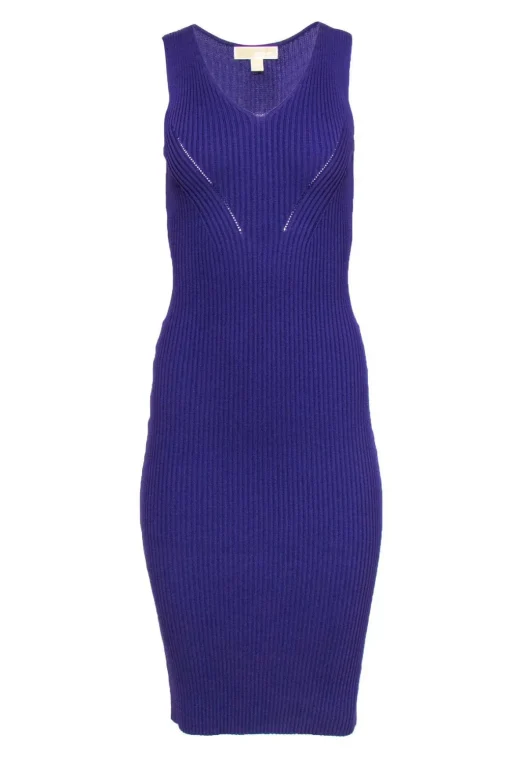Michael Michael Kors - Purple Ribbed Knit Sleeveless Midi Dress Sz XXS