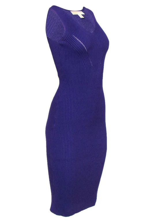 Michael Michael Kors - Purple Ribbed Knit Sleeveless Midi Dress Sz XXS