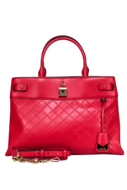 Michael Michael Kors - Red Leather Embossed Logo Print Tote Bag