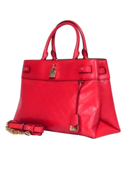Michael Michael Kors - Red Leather Embossed Logo Print Tote Bag