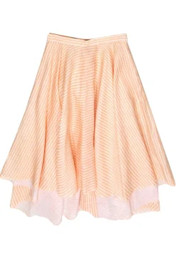 Miguelina - Peachy Orange & White Gingham High-Low Midi Skirt Sz M
