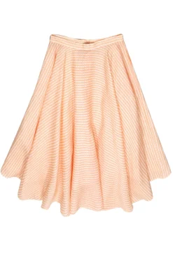 Miguelina - Peachy Orange & White Gingham High-Low Midi Skirt Sz M