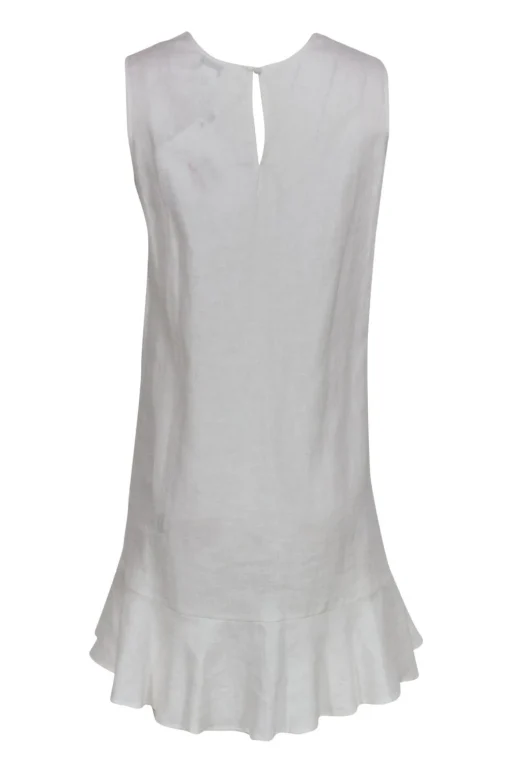 Miguelina - White Linen Shift Dress w/ Embroidery & Fringe Sz XS