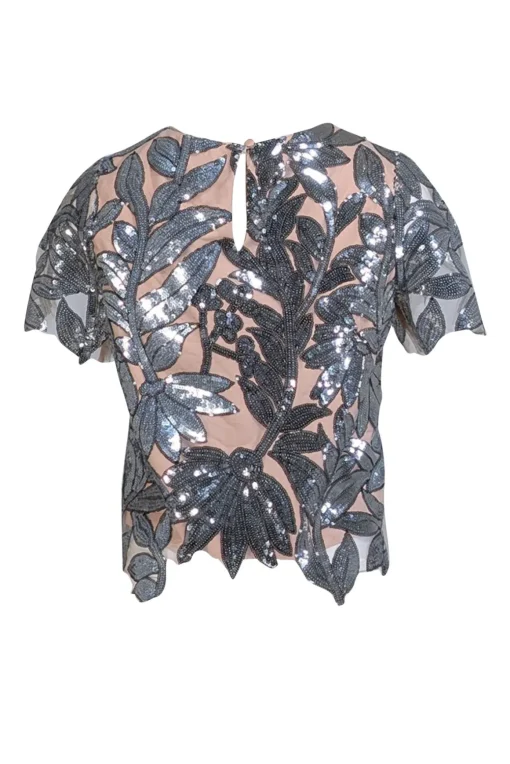 Milly - Beige Short Sleeve w/ Silver Sequin Print Sz S