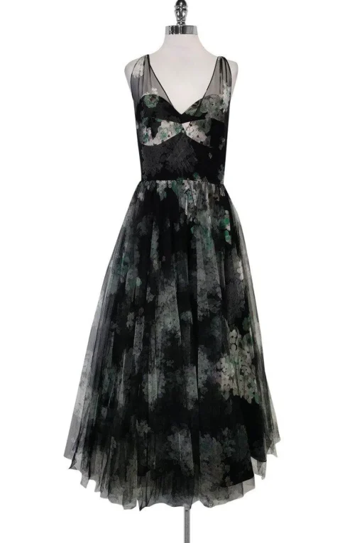 Milly - Black & Green Floral Gown Sz 8