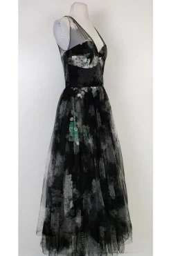 Milly - Black & Green Floral Gown Sz 8