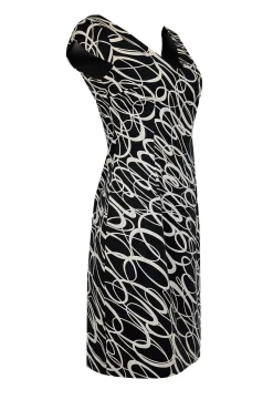 Milly - Black & Ivory Swirl Print Cocktail Knee Length Dress Sz 4