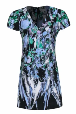 Milly - Black & Pastel Multicolor Brush Stroke V-Neck Dress Sz 8