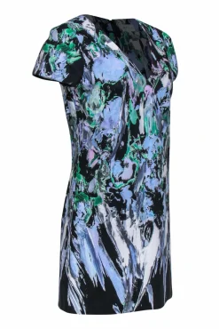 Milly - Black & Pastel Multicolor Brush Stroke V-Neck Dress Sz 8