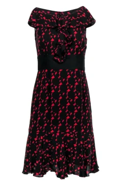 Milly - Black & Red Pattern Ruffle Sleeveless A-Line Dress Sz 4