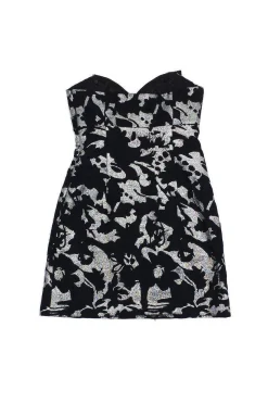 Milly - Black & Silver Brocade Strapless Dress Sz 6