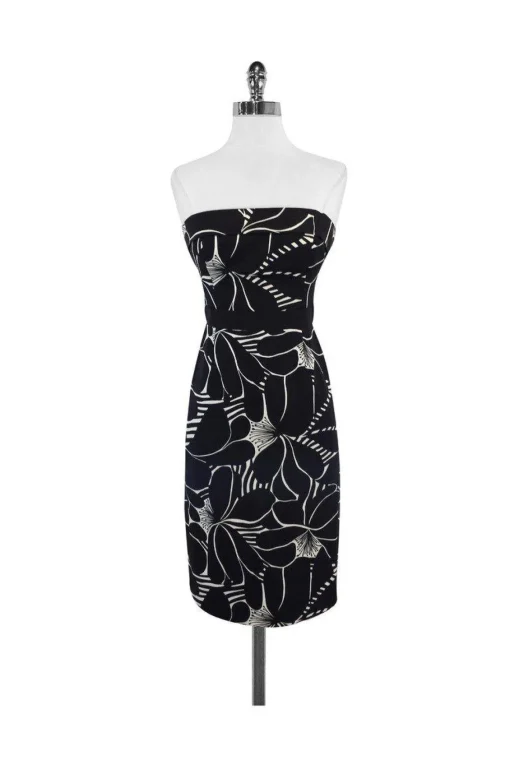 Milly - Black & White Silk Strapless Dress Sz 2