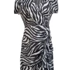 Milly - Black & White Zebra Print Satin Faux Wrap Dress Sz 10