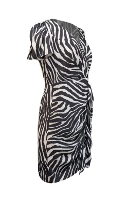 Milly - Black & White Zebra Print Satin Faux Wrap Dress Sz 10