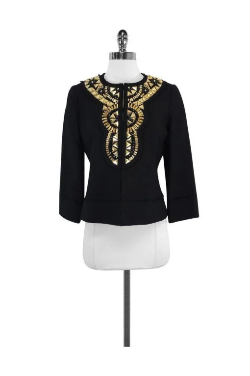 Milly - Black Embellished Cotton Jacket Sz 4