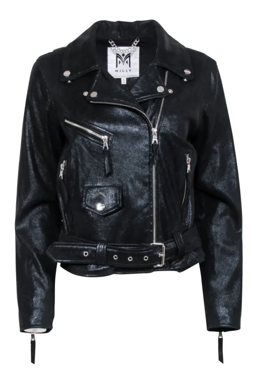 Milly - Black Metallic Moto Jacket Sz 6