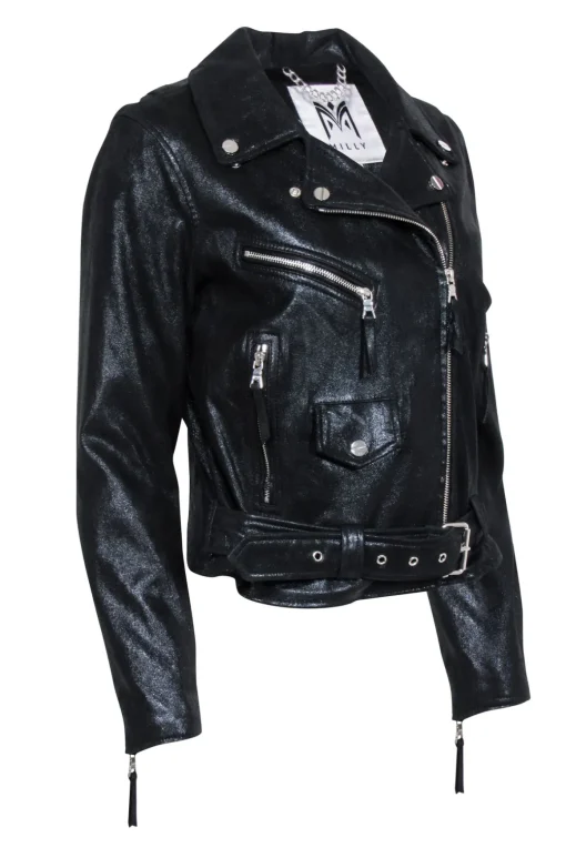 Milly - Black Metallic Moto Jacket Sz 6