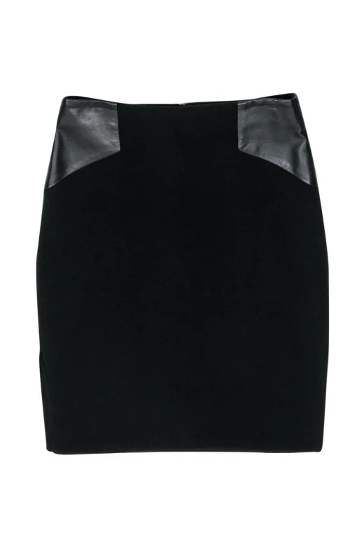 Milly - Black Pencil Skirt w/ Leather Paneling Sz 8