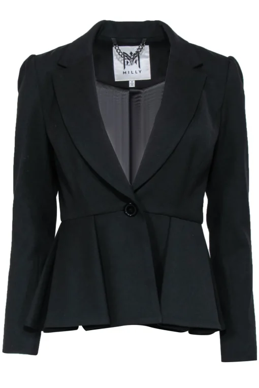 Milly - Black Single Button Fitted Peplum Blazer Sz 4