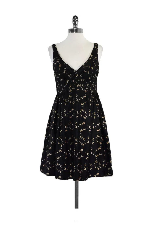 Milly - Black Tan & Grey Abstract Geo Print Dress Sz 6