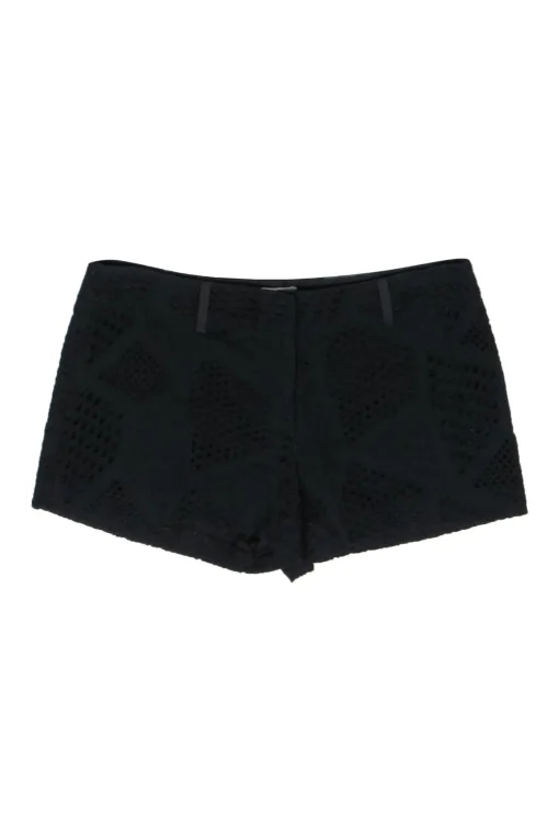 Milly - Black Textured Eyelet Low Rise Cotton Shorts Sz 0