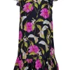 Milly - Black w/ Pink & Green Floral Print Silk Dress Sz S