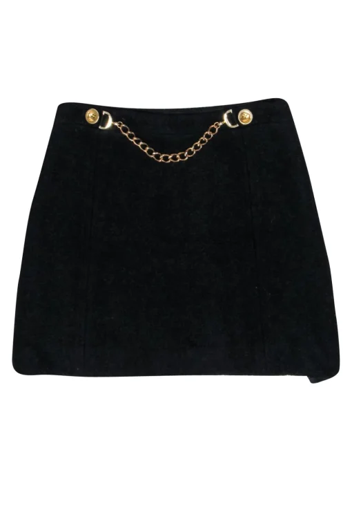 Milly - Black Wool Blend Skirt w/ Gold Chain Detail Sz 4
