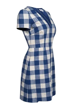 Milly - Blue & White Checkered V-Neckline Dress Sz 6