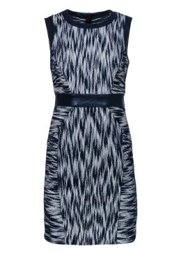 Milly - Blue & White Marbled Dress w/ Leather Trim Sz 2