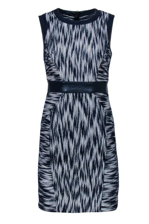 Milly - Blue & White Marbled Dress w/ Leather Trim Sz 2
