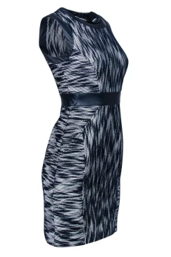 Milly - Blue & White Marbled Dress w/ Leather Trim Sz 2