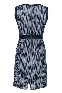 Milly - Blue & White Marbled Dress w/ Leather Trim Sz 2