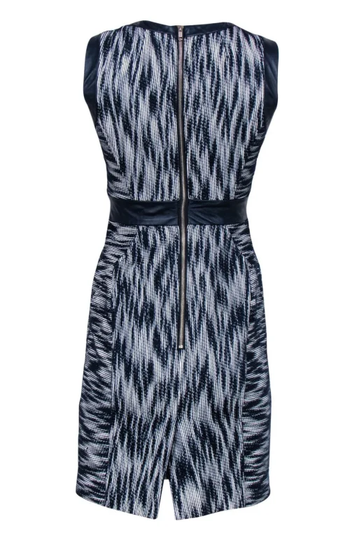 Milly - Blue & White Marbled Dress w/ Leather Trim Sz 2