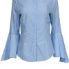 Milly - Blue & White Striped Button-Up Blouse w/ Bell Sleeves Sz 8