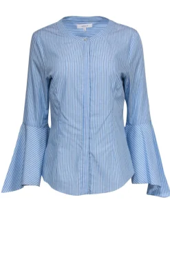 Milly - Blue & White Striped Button-Up Blouse w/ Bell Sleeves Sz 8