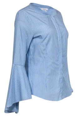 Milly - Blue & White Striped Button-Up Blouse w/ Bell Sleeves Sz 8
