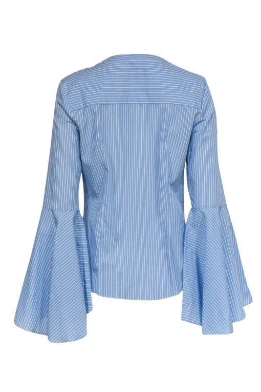 Milly - Blue & White Striped Button-Up Blouse w/ Bell Sleeves Sz 8
